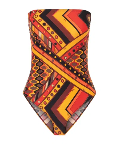 Pucci Printed Strapless Swimsuit In Multi