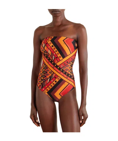 Pucci Printed Strapless Swimsuit In Multi