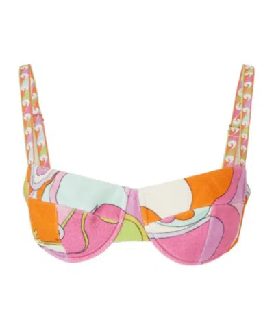 Pucci Printed Cotton-terry Bikini Top In Multi