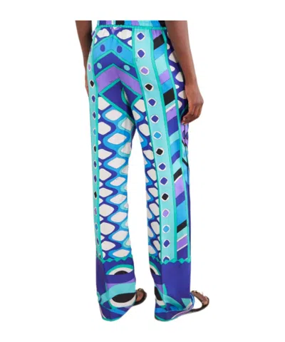 Pucci Printed Silk Pants With Roll-up Cuffs In Blue