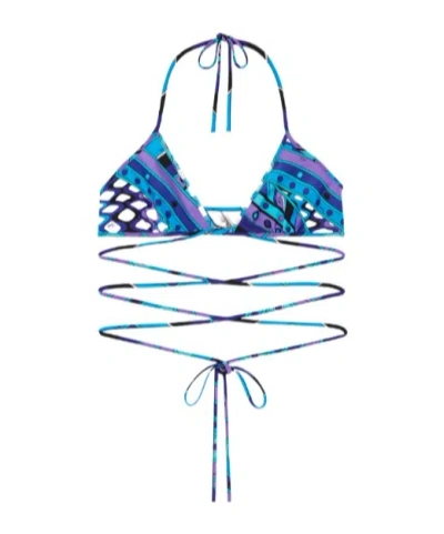 Pucci Printed Triangle Bikini Top In Blue