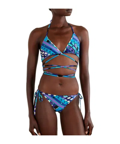 Pucci Printed Triangle Bikini Top In Blue
