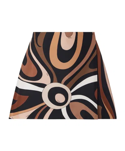 Pucci Wrap-effect Printed Silk-twill Mini Skirt In Black