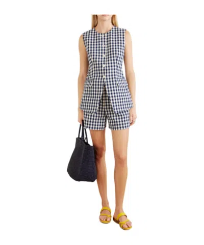 Veronica Beard Gingham-check Pleated Shorts In Blue