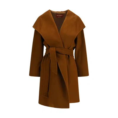 Max Mara Wool Drap Newmang Coat In Brown