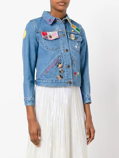 Shop Marc Jacobs Embroidered Shrunken Denim Jacket - Blue