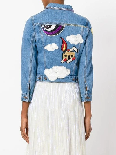 Shop Marc Jacobs Embroidered Shrunken Denim Jacket - Blue