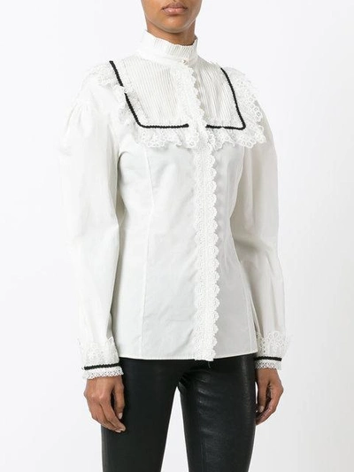 Shop Gucci Pleat And Frill Yoke Blouse In White
