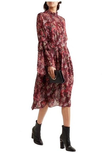 Shop Iro Smocked Floral-print Georgette Dress