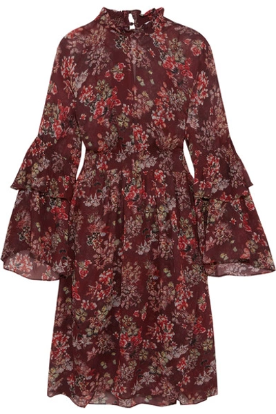 Iro Smocked Floral-print Georgette Dress In Burgundy
