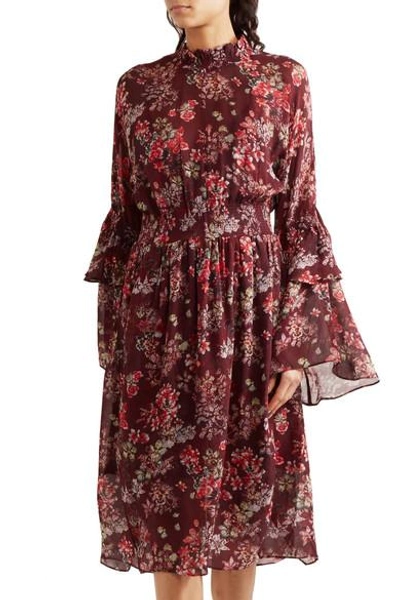 Shop Iro Smocked Floral-print Georgette Dress
