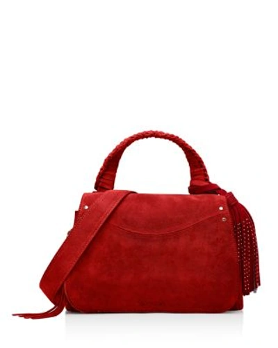 Elizabeth And James Trapeze Small Suede Crossbody In Ruby/silver