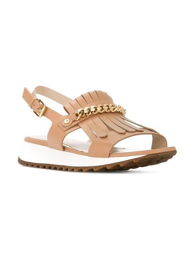 Shop Loriblu Fringed Chain Strap Sandals In Neutrals