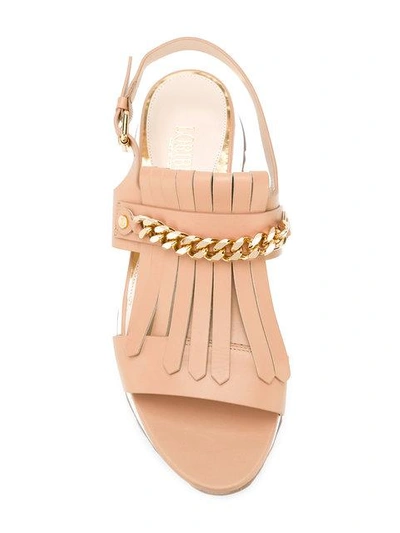 Shop Loriblu Fringed Chain Strap Sandals In Neutrals