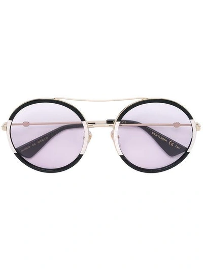 Shop Gucci Round Shaped Sunglasses In 006 Black/white/light Pink