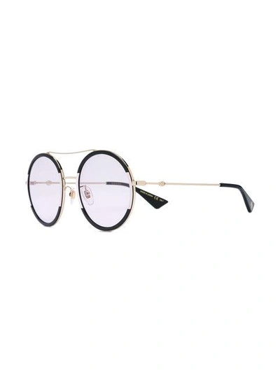 Shop Gucci Round Shaped Sunglasses In 006 Black/white/light Pink