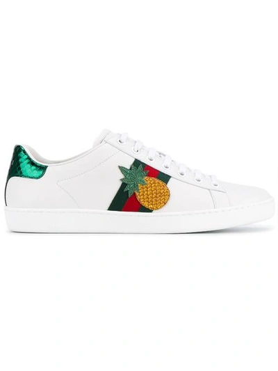 Gucci New Ace Pineapple-embellished Leather Trainers In White