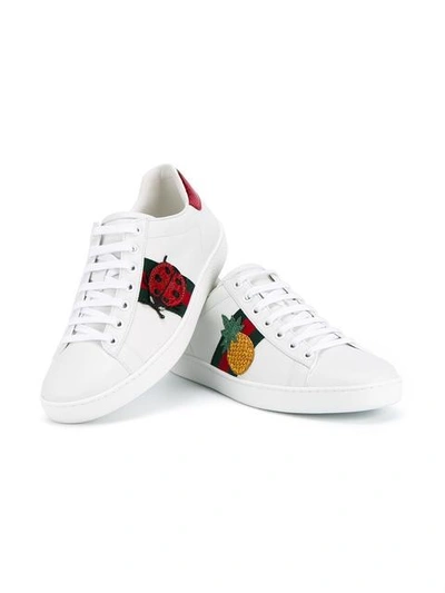 Gucci New Ace Pineapple-embellished Leather Trainers In White | ModeSens