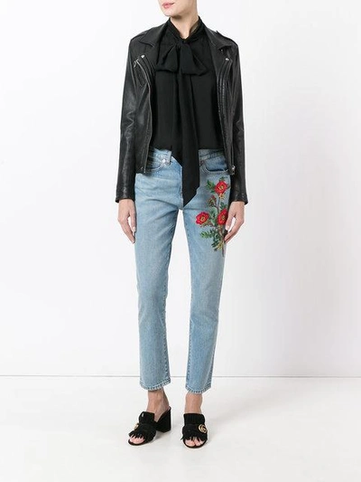 Shop Gucci Embroidered Flower Jeans In Blue