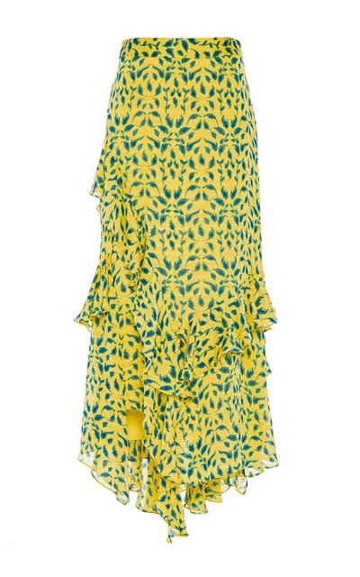 Tanya Taylor Textured Leaf Ikat Rita Skirt In Yellow & Midnight