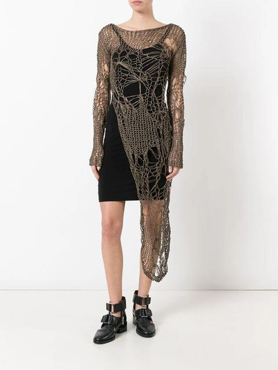 Shop Isabel Benenato Open Knit Asymmetric Dress