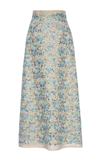 Luisa Beccaria Linen Embroidered Maxi Skirt