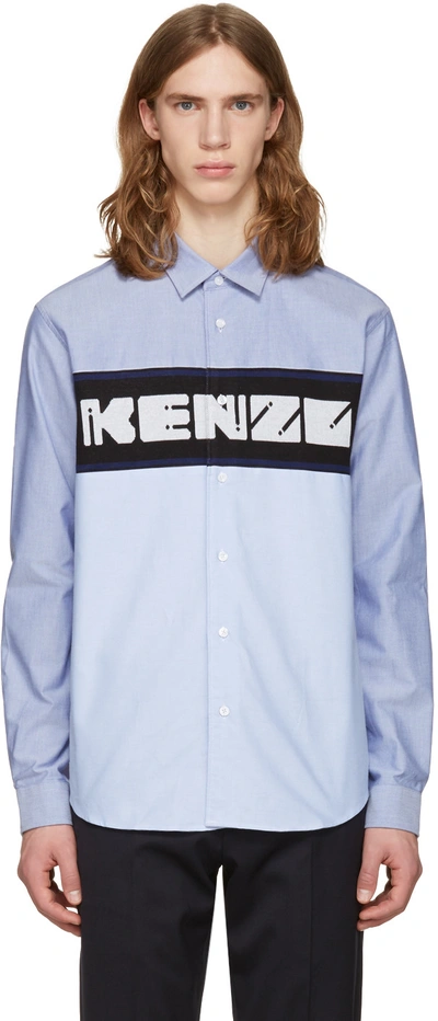 Kenzo Logo Print Cotton Knit Shirt In Sky Blue