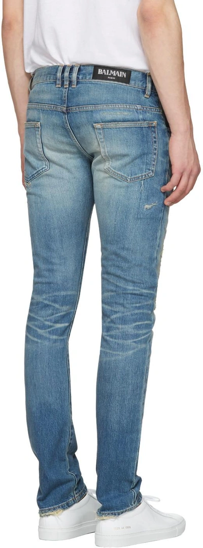 Shop Balmain Blue Distressed Biker Jeans