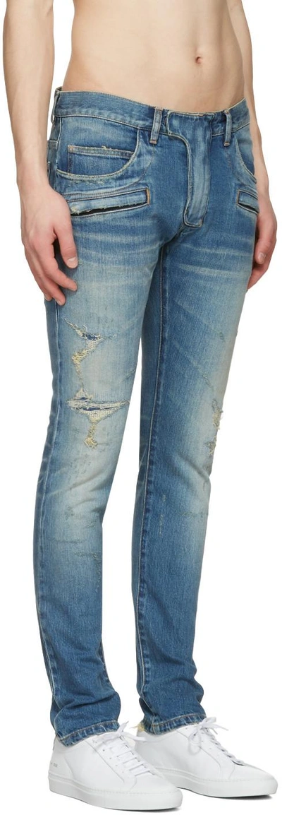 Shop Balmain Blue Distressed Biker Jeans