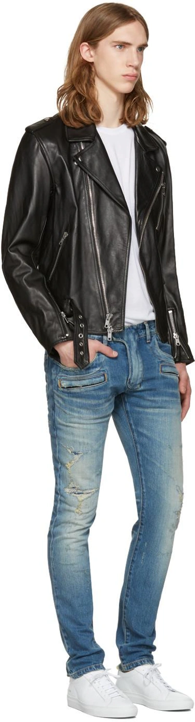 Shop Balmain Blue Distressed Biker Jeans