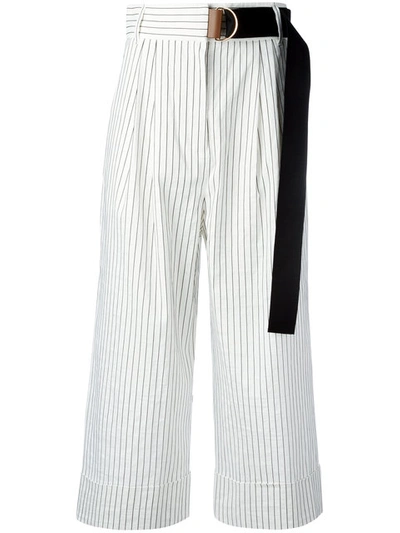 Tibi Cecil Striped Culottes With D-ring Belt, White In Ivory Multi