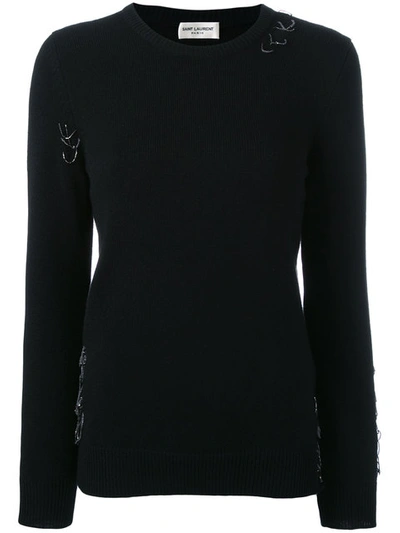 Saint Laurent Sweater In Black Knit And Suede In Black Silver