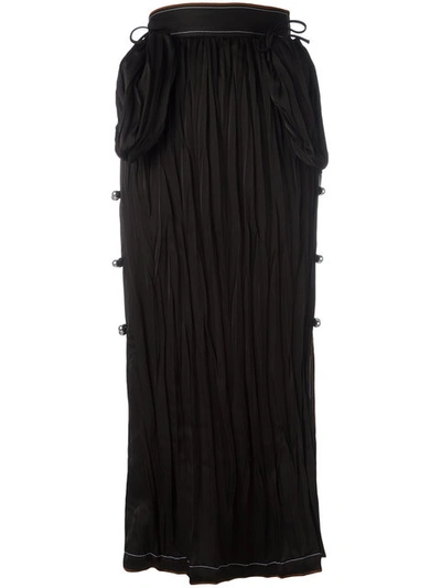 Loewe Embellished Plissé-satin Midi Skirt In Black