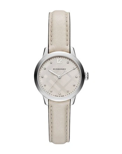 Burberry Stone Leather Strap Watch, 32mm In White/beige