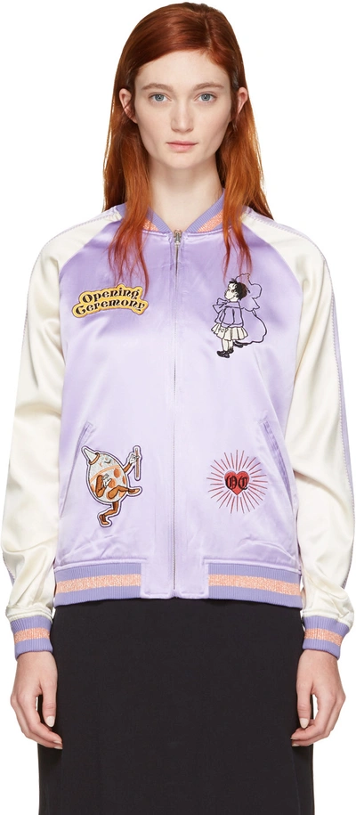 Opening Ceremony Fairytale Embroidered Silk Reversible Bomber Jacket, Lavender