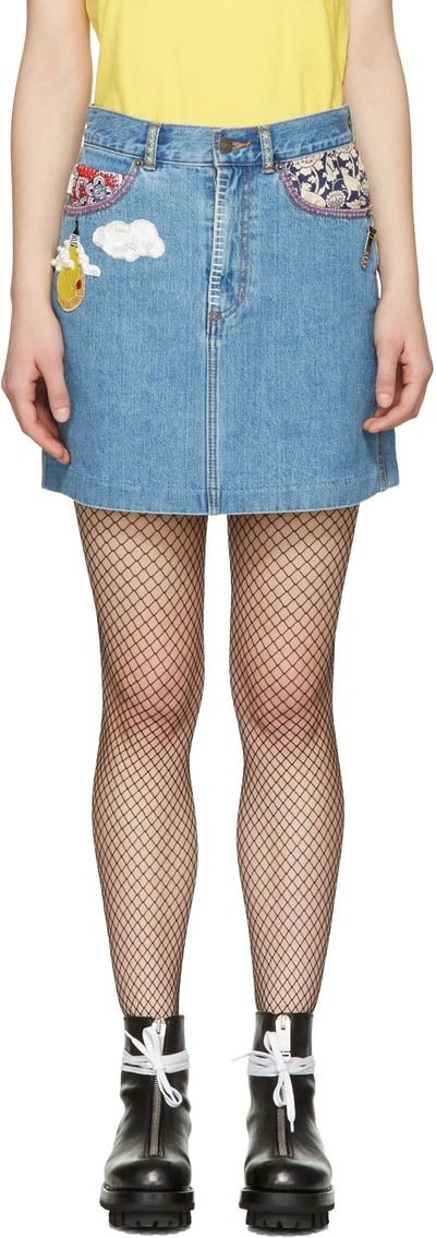Marc Jacobs Indigo Denim Embroidered Miniskirt In Blue