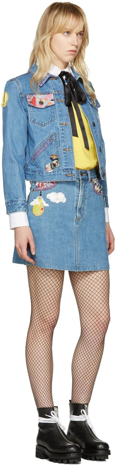 Shop Marc Jacobs Indigo Denim Embroidered Miniskirt