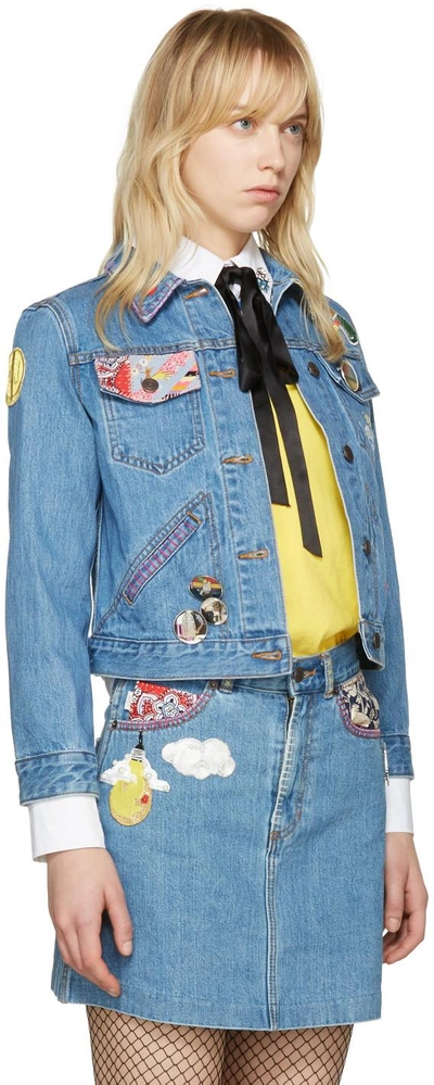 Shop Marc Jacobs Indigo Denim Shrunken Embroidered Jacket