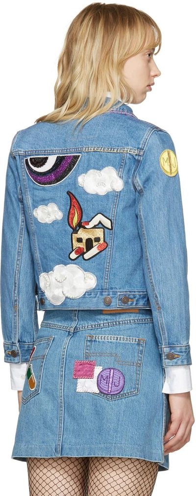 Shop Marc Jacobs Indigo Denim Shrunken Embroidered Jacket