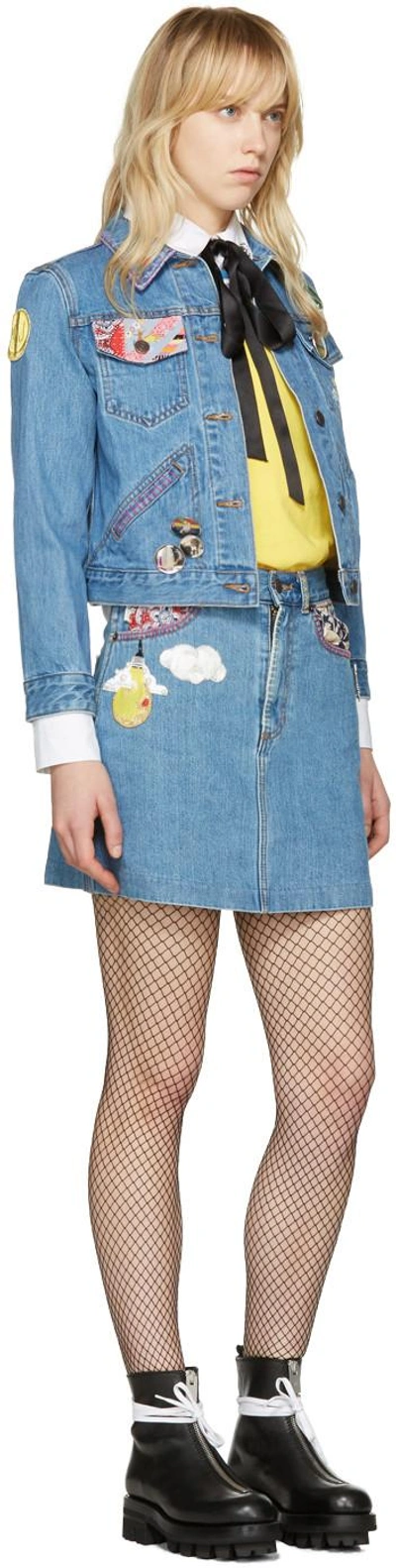 Shop Marc Jacobs Indigo Denim Shrunken Embroidered Jacket