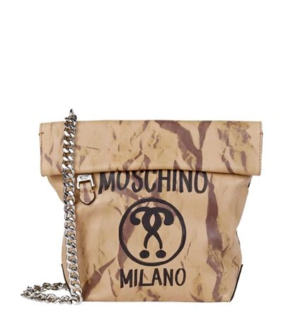 Moschino Question Mark Print Shoulder Bag In Beige
