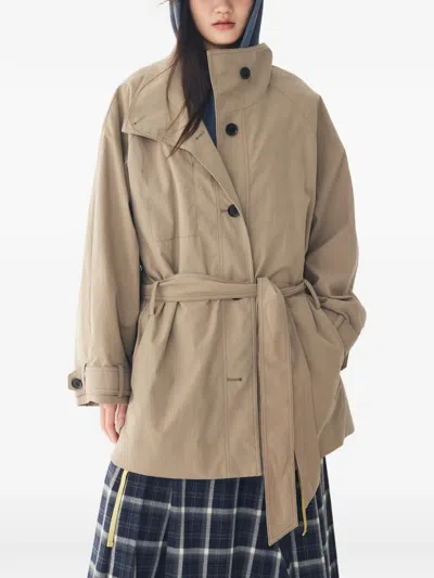 Tomboy Belted Button-front Single-breasted Coat In Neutral