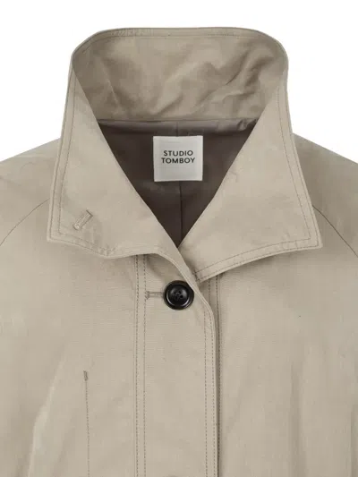 Tomboy Belted Button-front Single-breasted Coat In Neutral