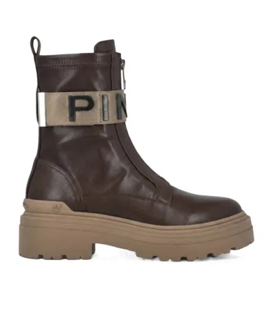 Pinko Platform Lug Sole Ankle Boot In Brown