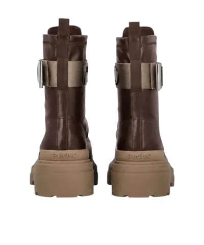 Pinko Platform Lug Sole Ankle Boot In Brown