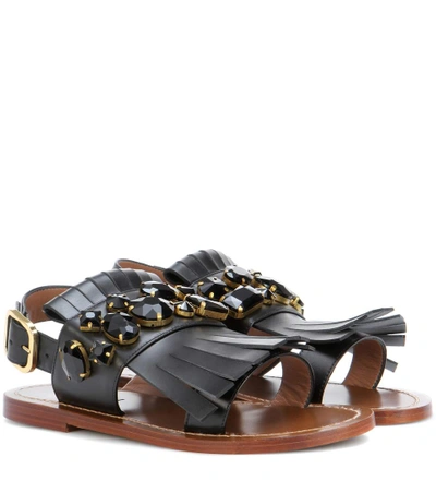 Shop Marni Embellished Leather Sandals In Llack