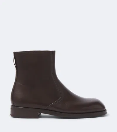 Lemaire Leather Ankle Boots In Brown