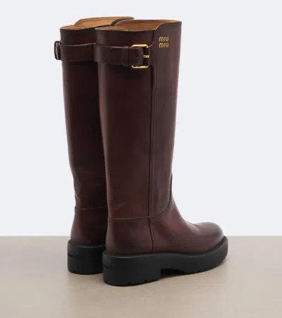 Miu Miu Leather Knee-high Boots In Brown