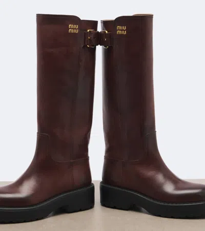 Miu Miu Leather Knee-high Boots In Brown