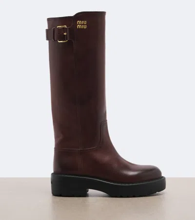 Miu Miu Leather Knee-high Boots In Brown